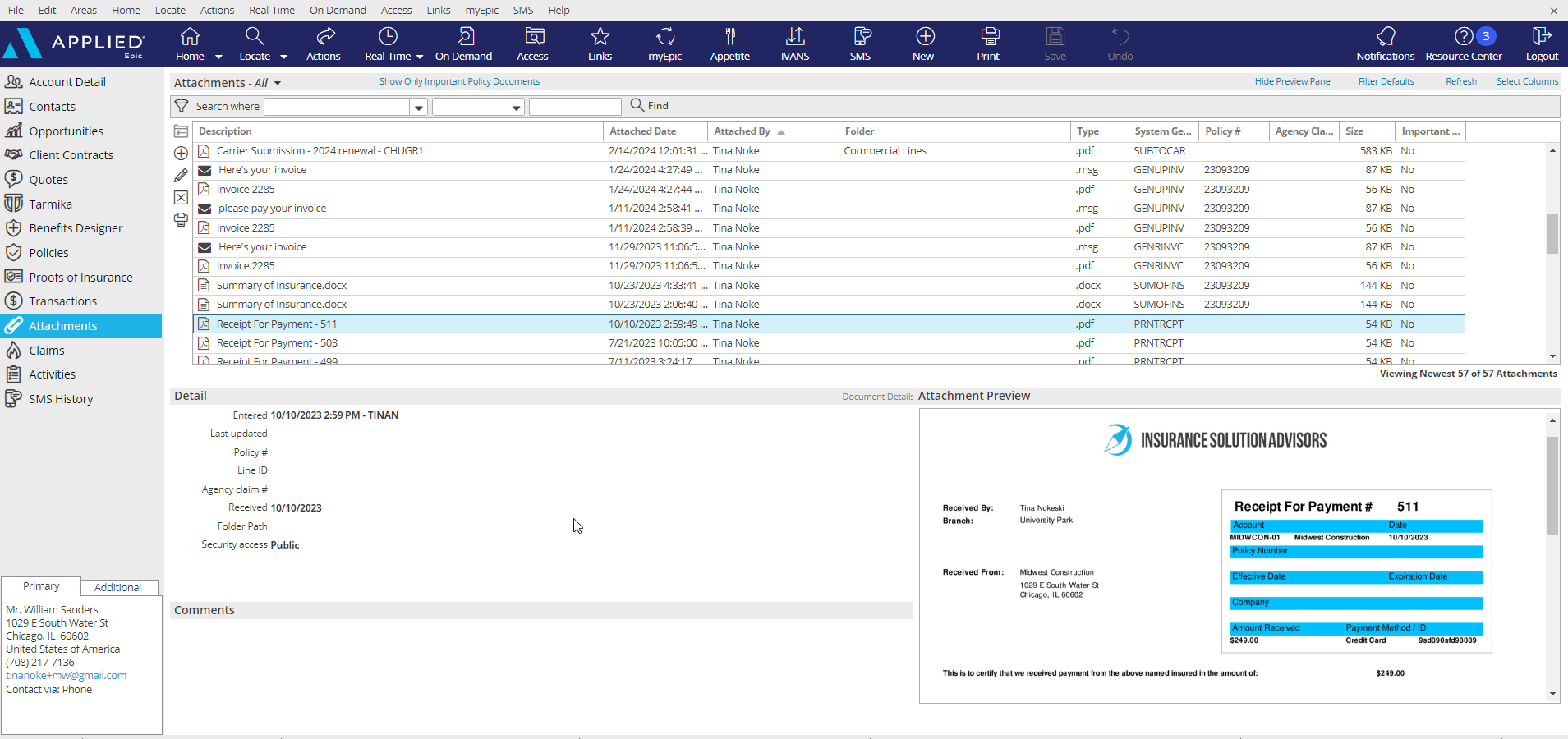 screenshot of Applied Epic